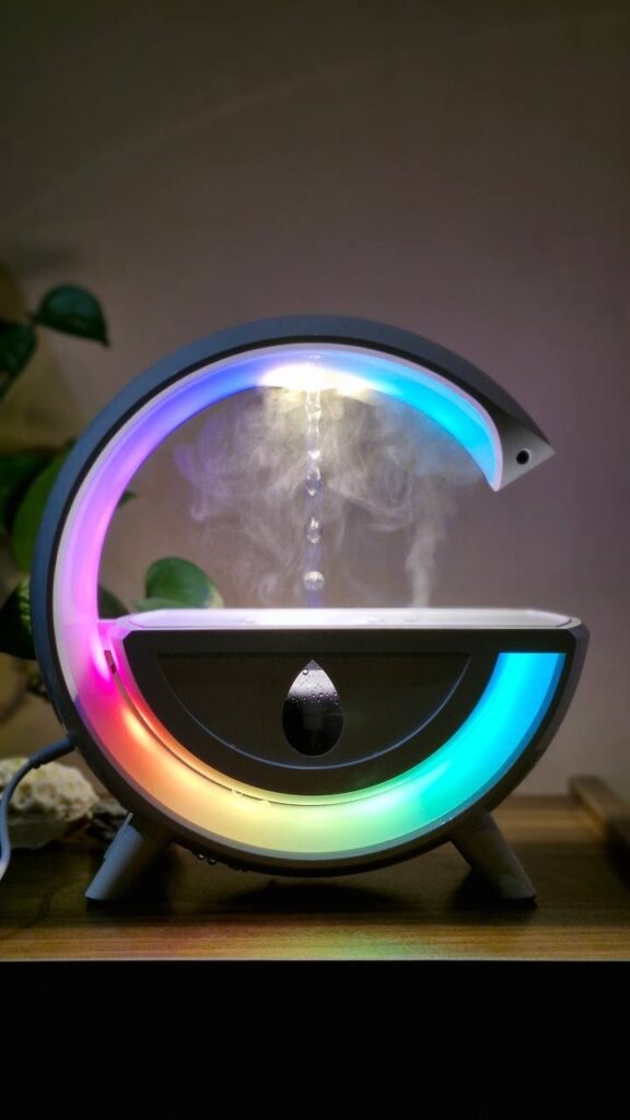 دستگاه رطوبت ساز و بخور سرد مدل ضد جاذبه طرح G با نور RGB